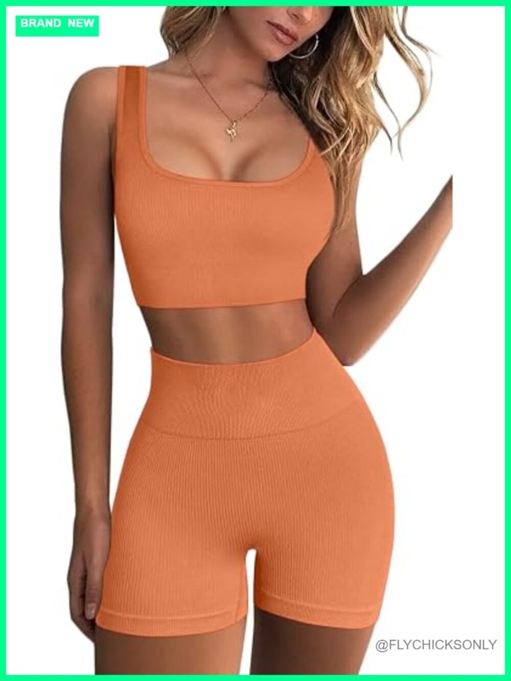 Women's 2-Piece Seamless Ribbed Crop Tank High Waist Shorts Yoga Outfit Set